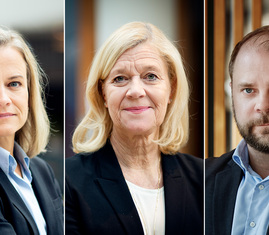 Eva Glückman, vd Grafiska Företagen, Lena-Liisa Tengblad, vd Gröna arbetsgivare, och Erik Haara, vd Trä- och Möbelföretagen.