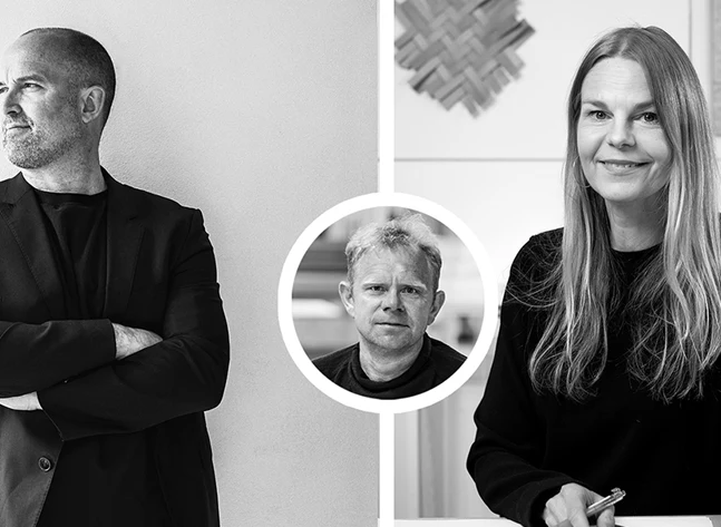 Bildcollage - trio involverade i svensk design; formgivarna Alexander Lervik och Mia Cullin samt Dan Johanson, vd på Johanson Design.