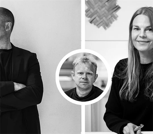 Bildcollage - trio involverade i svensk design; formgivarna Alexander Lervik och Mia Cullin samt Dan Johanson, vd på Johanson Design.